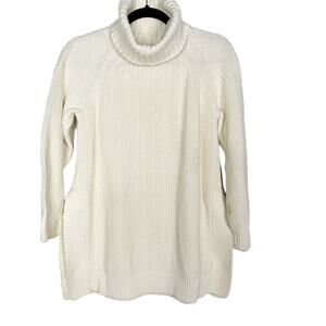 Kate Spade XS Cream Cotton Cashmere Turtleneck Tunic Sweater Side Split Hem FLAW